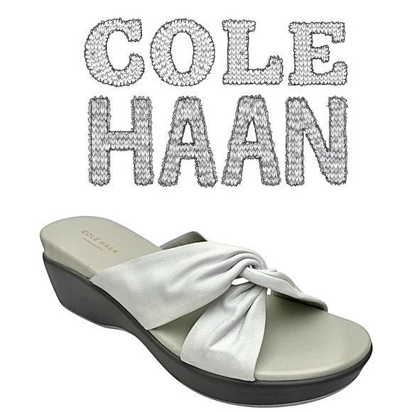 Cole Haan Aubree Grand Slide Sandals White Ruched Leather Women’s Size 10 B Used - Picture 1 of 12